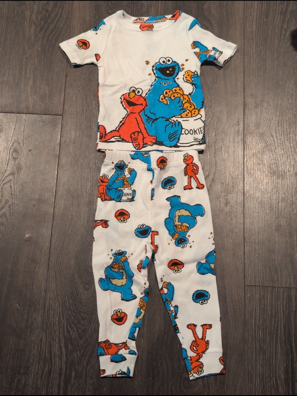Cookie Monster And Elmo Pajamas 2T Toddler White Snug-Fit Cotton PJ Set Kids
